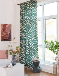 Summer White Flowers Printing Cotton Curtain Green