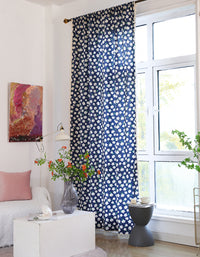 Summer White Flowers Printing Cotton Curtain Navy