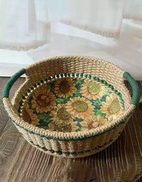 Panier de rangement tissé à la main en forme de tournesol