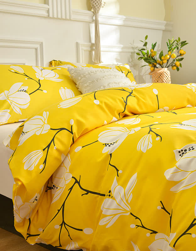 Sunny Blossom Yellow Floral Bedding Set (3PCS)