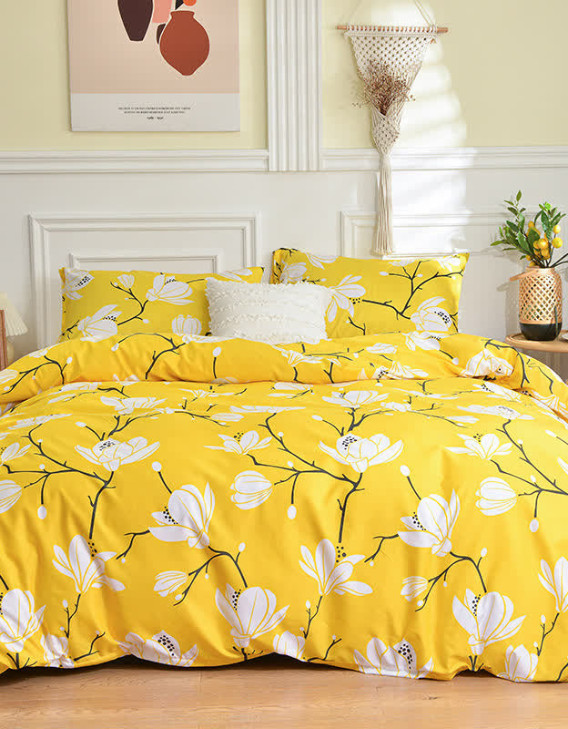 Sunny Blossom Yellow Floral Bedding Set (3PCS)