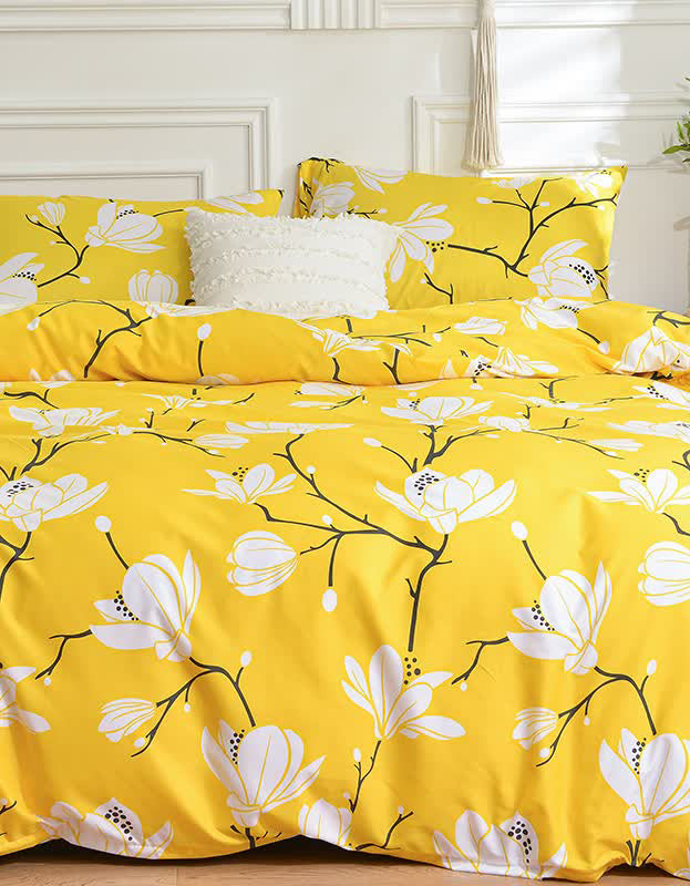 Sunny Blossom Yellow Floral Bedding Set (3PCS)