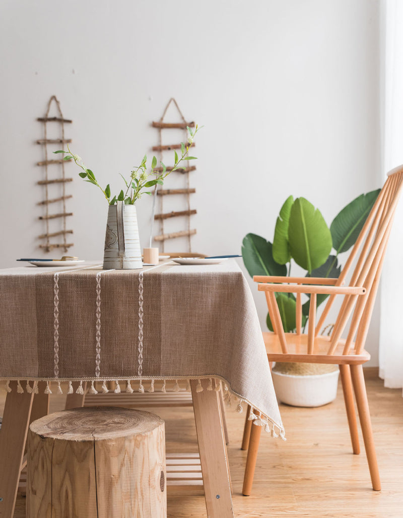 Tassel Edge Cotton Linen Tablecloth