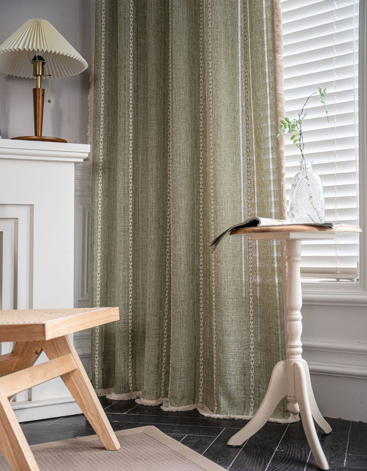 Tassels Edge Striped Embroidered Solid Color Curtains