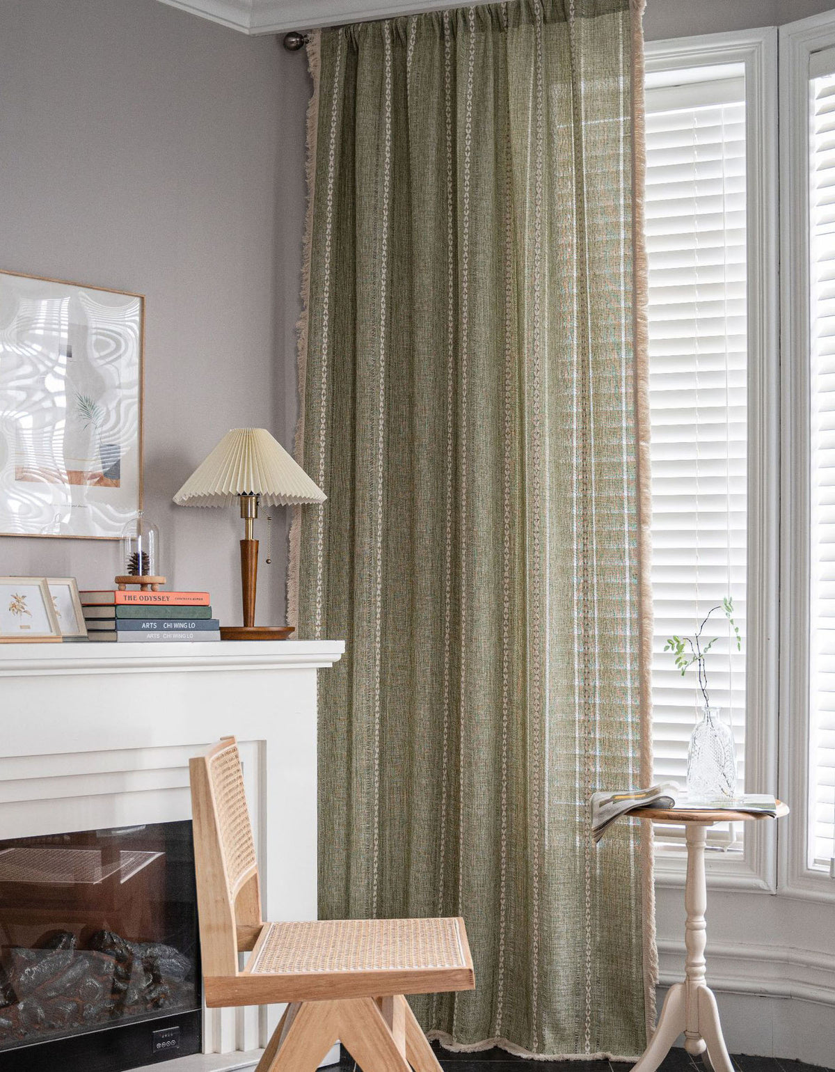 Tassels Edge Striped Embroidered Solid Color Curtains