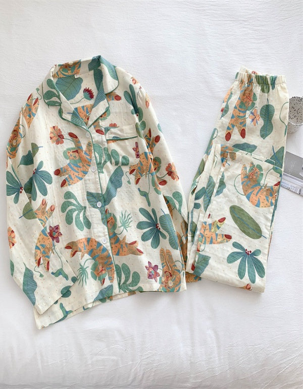 Tropical Jungle Style Pure Cotton Long-Sleeved Home Clothes Set