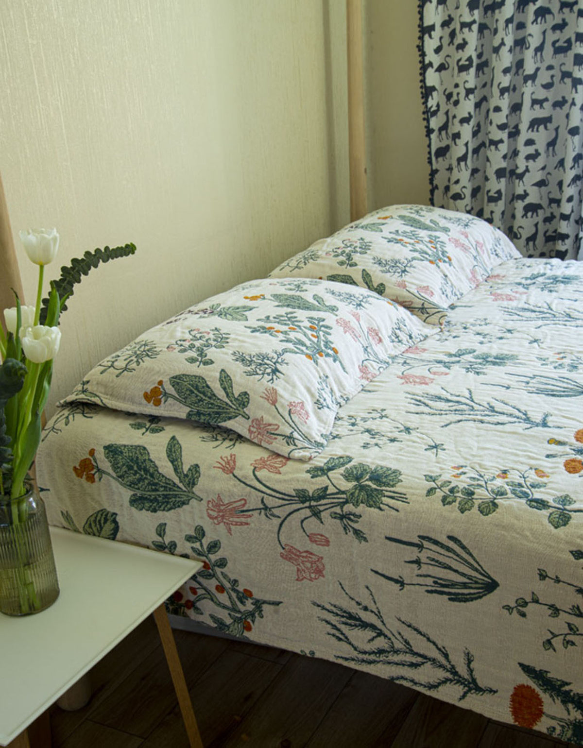 Manta de algodón con flores vintage de dos lados para dormitorio