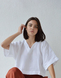 V-neck Short Sleeve Summer Linen Shirt