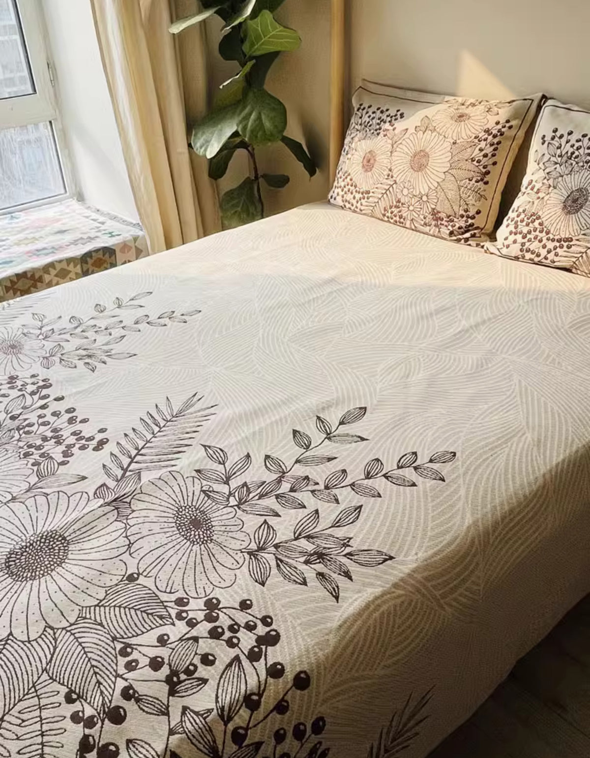 Manta de dormitorio de algodón puro con estampado de flores vintage