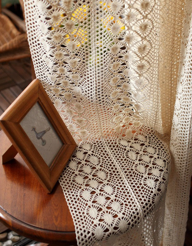 Vintage Handcrafted Beige Crochet Lace Curtain