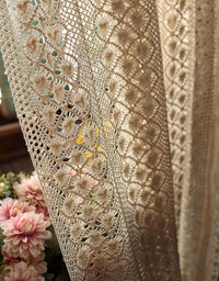 Vintage Handcrafted Beige Crochet Lace Curtain