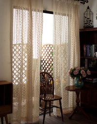 Vintage Handcrafted Beige Crochet Lace Curtain