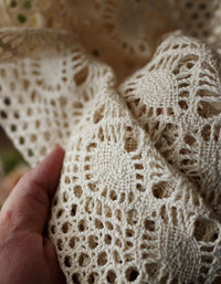 Vintage Handcrafted Beige Crochet Lace Curtain