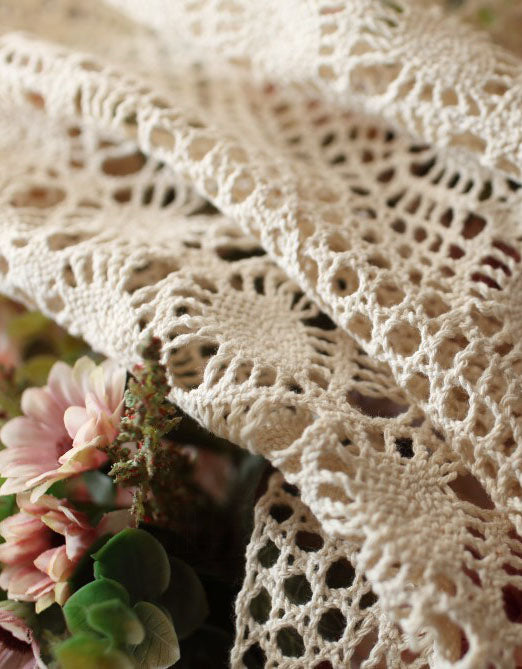 Vintage Handcrafted Beige Crochet Lace Curtain