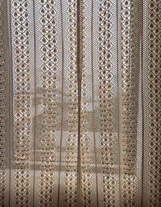 Vintage Handcrafted Beige Crochet Lace Curtain