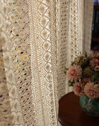 Vintage Handcrafted Beige Crochet Lace Curtain