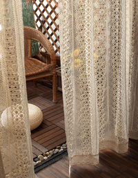 Vintage Handcrafted Beige Crochet Lace Curtain