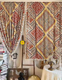 Vintage Inspired Paisley Print Curtains with Tassel Trim