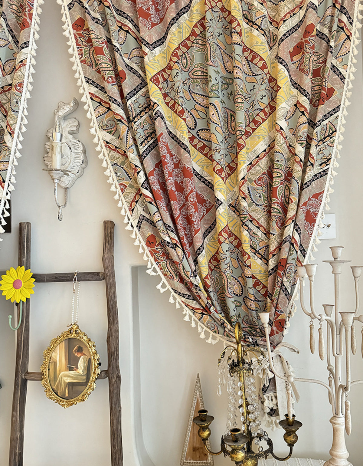 Vintage Inspired Paisley Print Curtains with Tassel Trim