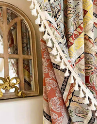 Vintage Inspired Paisley Print Curtains with Tassel Trim