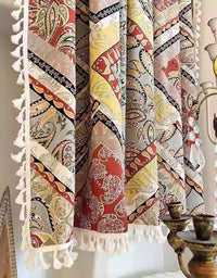 Vintage Inspired Paisley Print Curtains with Tassel Trim