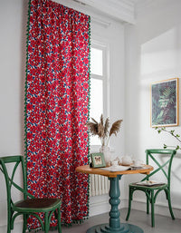 Vintage Red Flower Cotton Linen Curtain