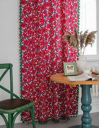 Vintage Red Flower Cotton Linen Curtain