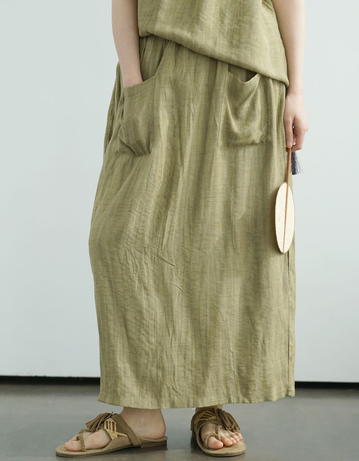 Vintage Relaxed Fit Pure Linen Maxi Skirt