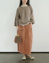 Vintage Relaxed Fit Pure Linen Maxi Skirt