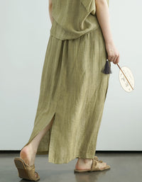 Vintage Relaxed Fit Pure Linen Maxi Skirt