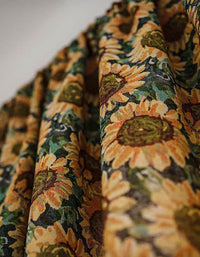 Vintage Sunflower Pattern Cotton Linen Tassel Curtains