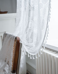 Vintage White Lace Curtain with Elegant Tassel Trim