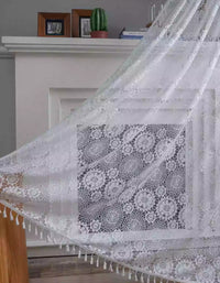 Vintage White Lace Curtain with Elegant Tassel Trim