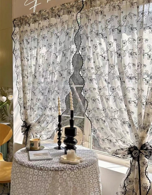 Wavy Edge Black Embroidered Curtains