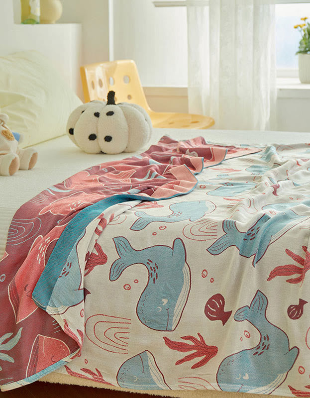 Whale Pattern Soft Reversible Baby Quilt