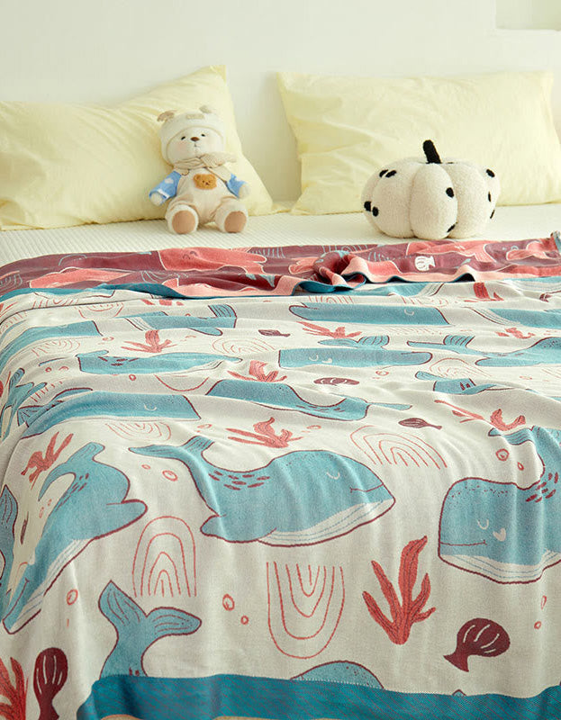 Whale Pattern Soft Reversible Baby Quilt