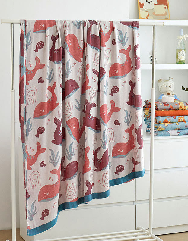 Whale Pattern Soft Reversible Baby Quilt