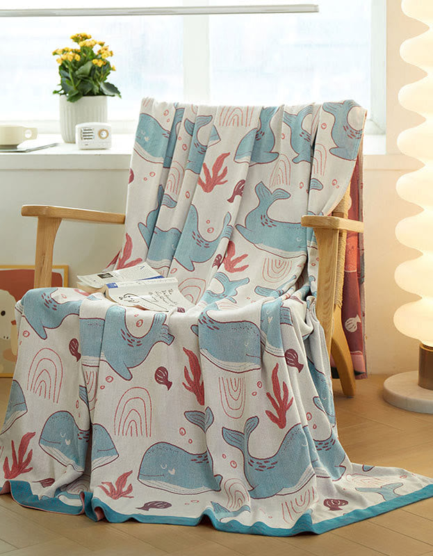 Whale Pattern Soft Reversible Baby Quilt