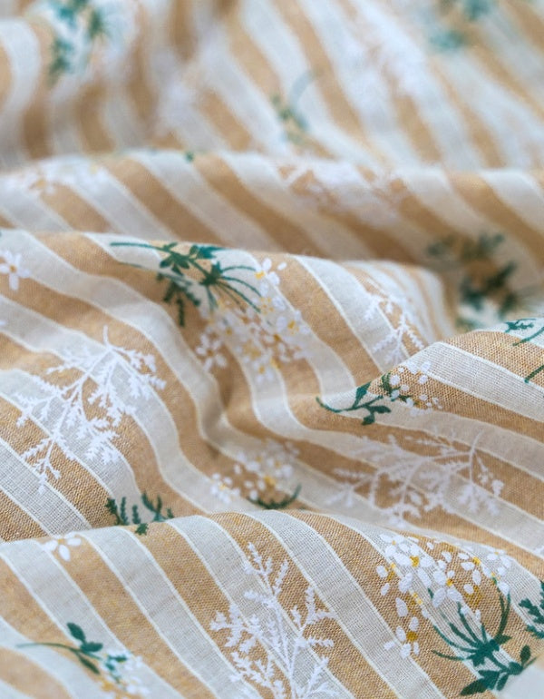 Yellow Striped Floral Cotton Country Tablecloth