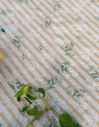 Yellow Striped Floral Cotton Country Tablecloth