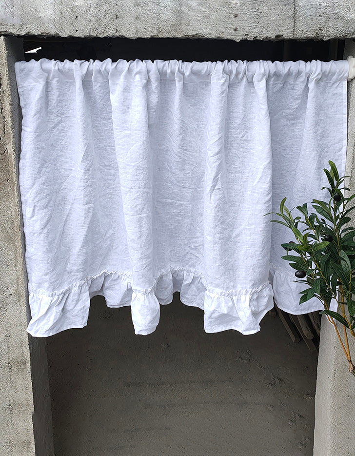 Pure Linen Ruffled Rod Packet Door Curtains