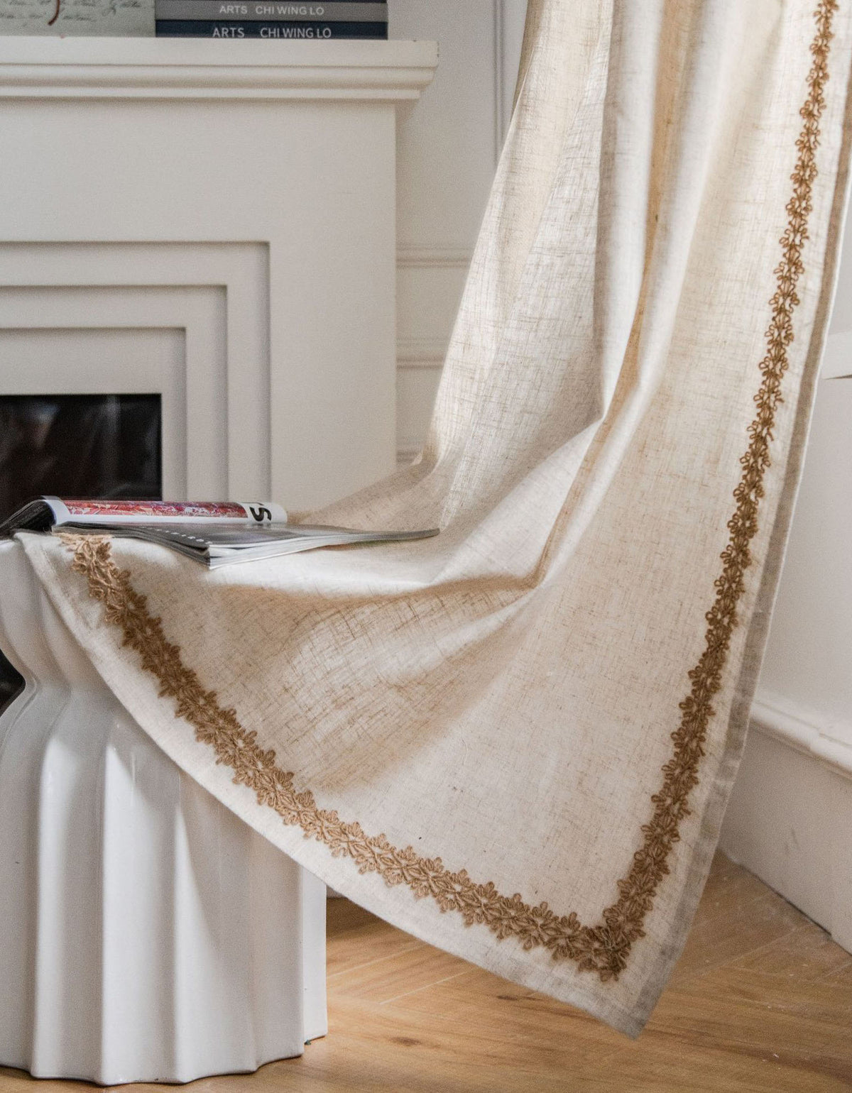 Rideaux en coton et lin avec bordure en dentelle de chanvre 