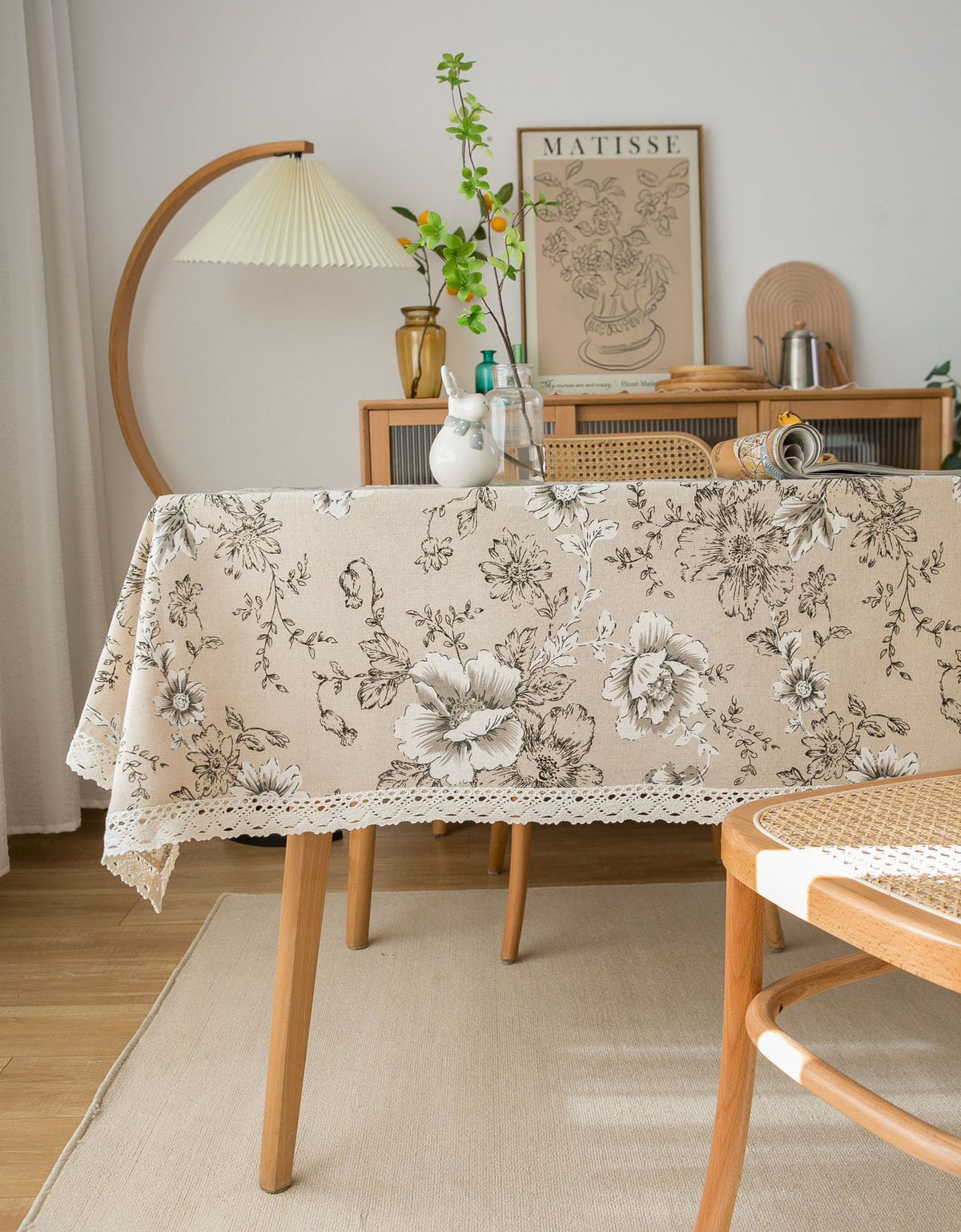 Nappe à imprimé floral rétro avec bordure en dentelle 