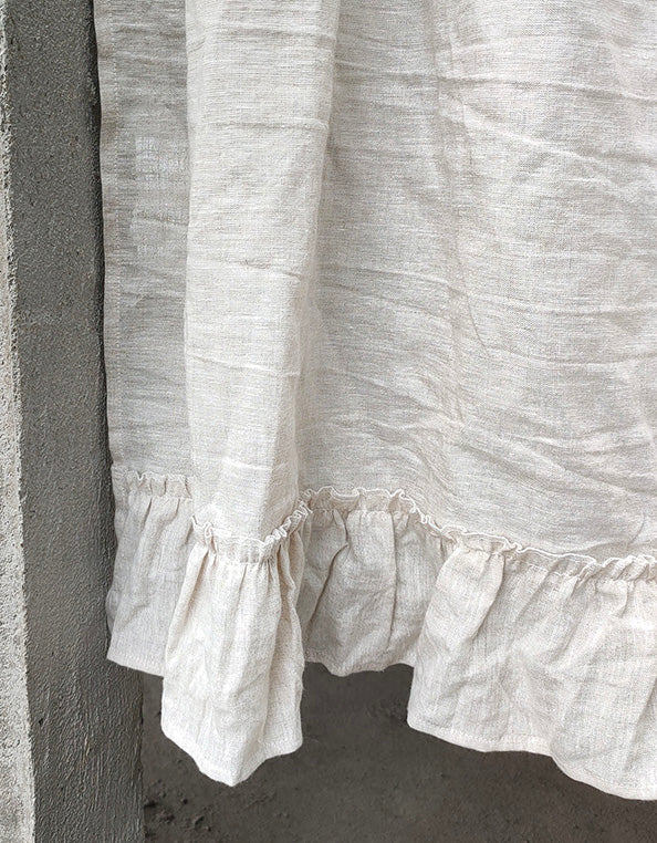 Pure Linen Ruffled Rod Packet Door Curtains