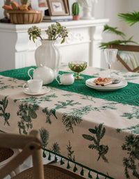 Nappe en coton avec dentelle au centre et imprimé floral (bleu, vert) 