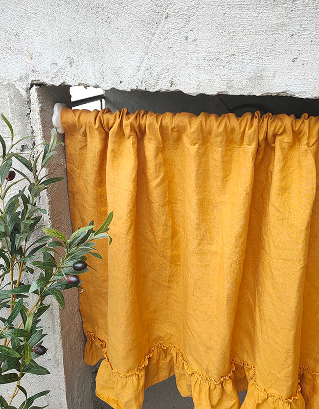 Cortinas para puerta con paquete de varillas y volantes de lino puro 