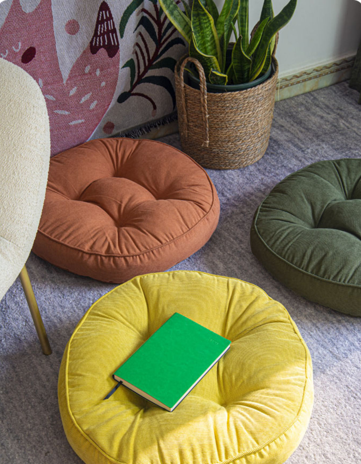 Coussin de sol rond, épais et confortable pour salon