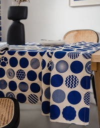 Classical Blue Dot Cotton Linen Tablecloth