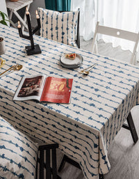 Nappe de table en coton et lin teints à rayures bleues 