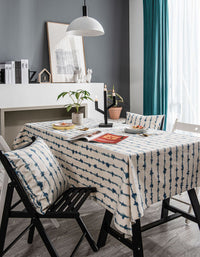 Blue Stripe Dyed Cotton Linen Household Tablecloth